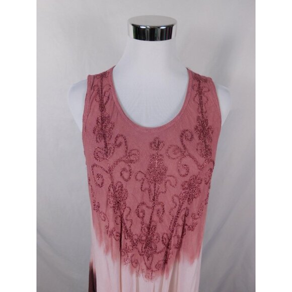 Seven Islands New York Dress Womens 2X Pink Burgundy Tie Dye Embroidered Rayon - Picture 2 of 12